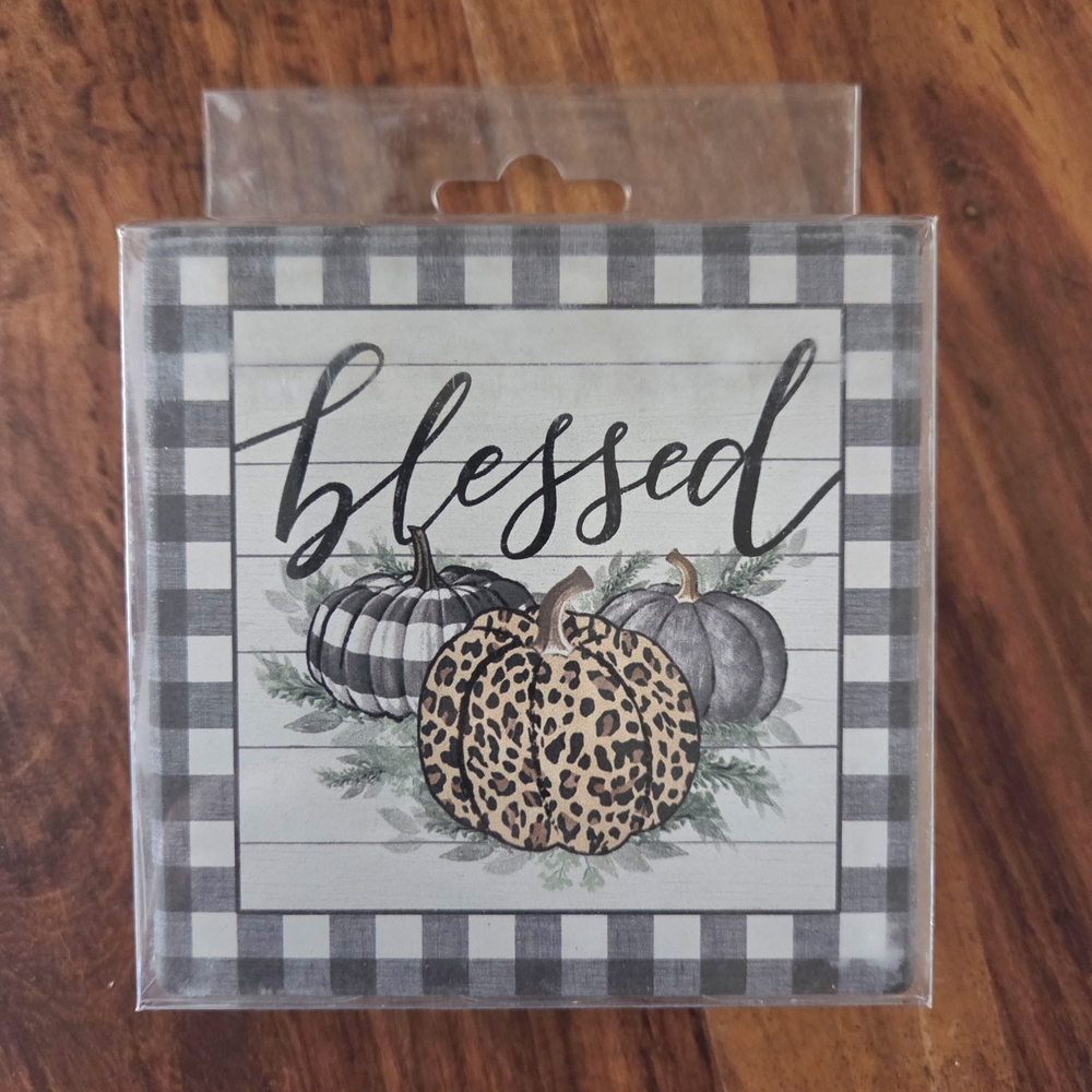 Blessed Leopard Pumpkin Ceramic Coasters Set Of Four